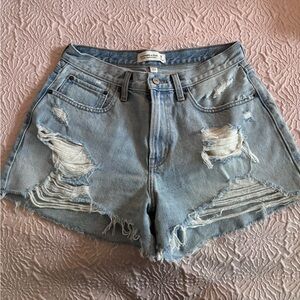 Abercrombie & Fitch Curve Love Mid Rise Boyfriend Blue Jean Shorts